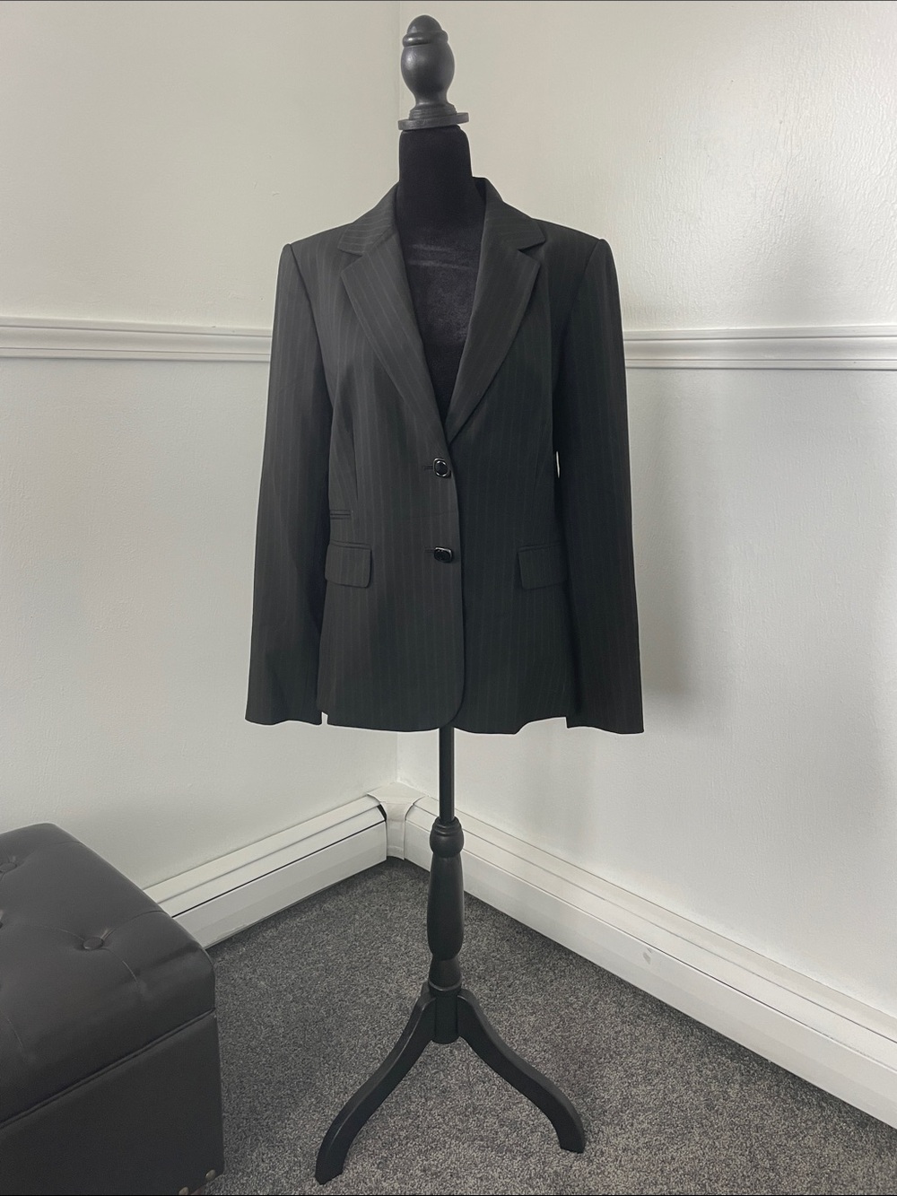 ANTONIO MELANI Black Pinstripe Blazer Suit Skirt